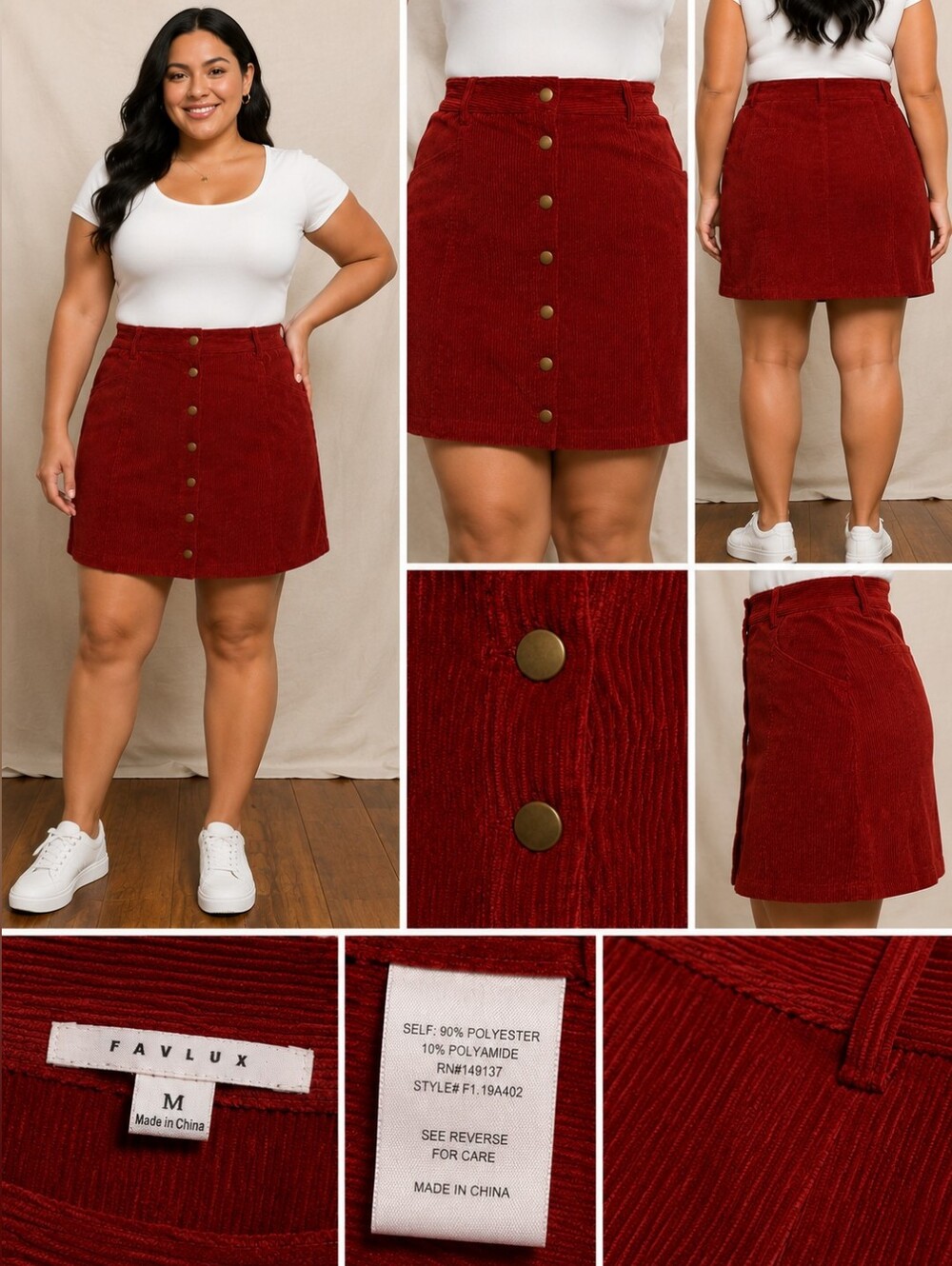 🫑 Favlux Red Corduroy Button-Front Mini Skirt Size Medium